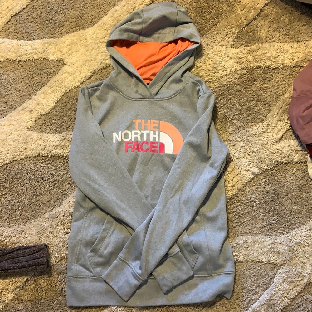 North Face size small grey and peach hoodie